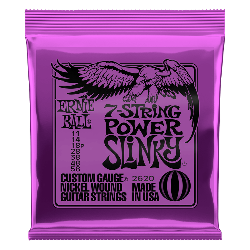 Ernie Ball 2620 Power Slinky 7-string Nickel Wound Electric Guitar Strings - .011-.058