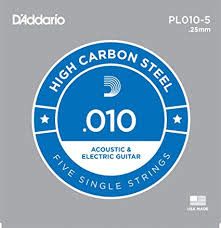 D&#39;Addario PL010 Plain Steel Guitar 5 Pack .010