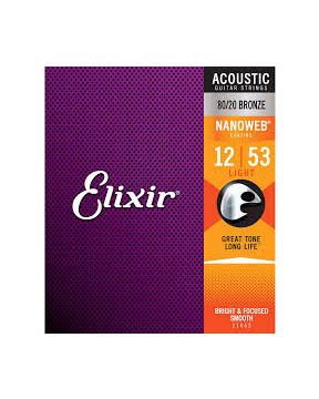 Elixir Strings 11052 Nanoweb 80/20 Acoustic Guitar Strings -.012-.053 Medium Light