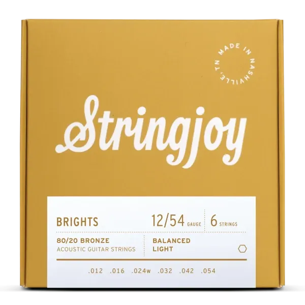 Stringjoy Brights | Light Gauge (12-54) 80/20 Bronze Acoustic Guitar Strings