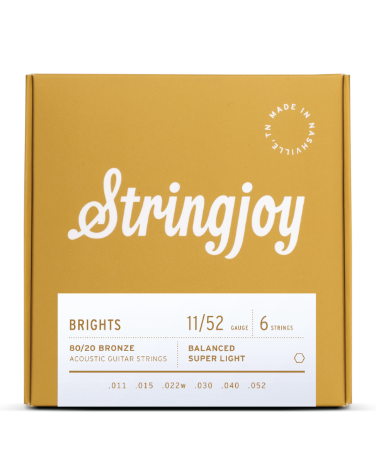 Stringjoy Brights | Super Light Gauge (11-52) 80/20 Bronze Acoustic Guitar Strings