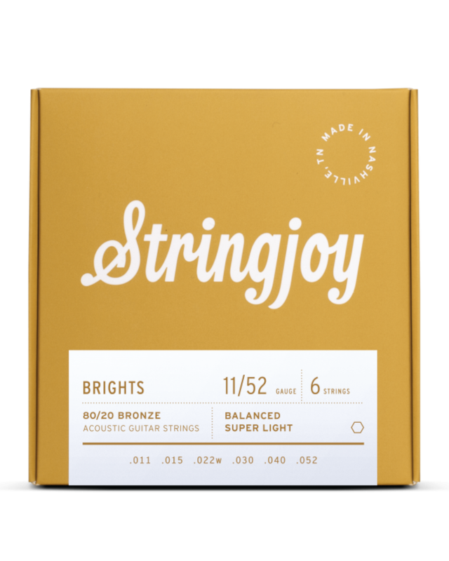 Stringjoy Brights | Super Light Gauge (11-52) 80/20 Bronze Acoustic Guitar Strings