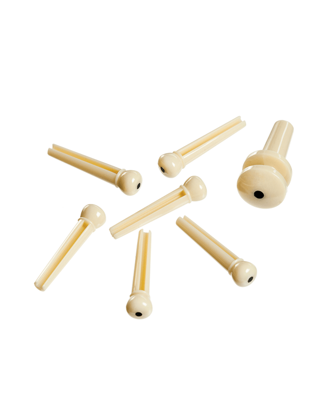 D&#39;Addario PLASTIC BRIDGE PINS Ivory with Ebony Dot