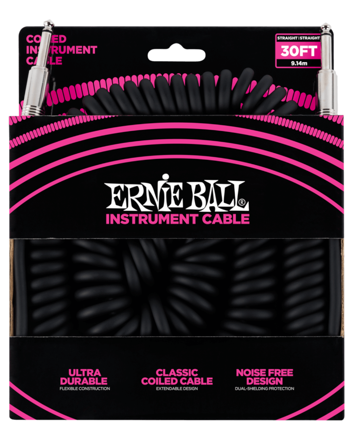Ernie Ball 30&#39; Coiled Straight / Straight Instrument Cable - Black