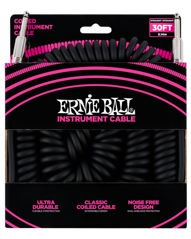 Ernie Ball 30&#39; Coiled Straight / Straight Instrument Cable - Black
