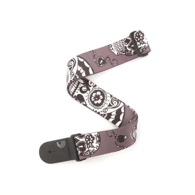 D&#39;Addario Polyester Guitar Straps, Sugar Skulls, Black