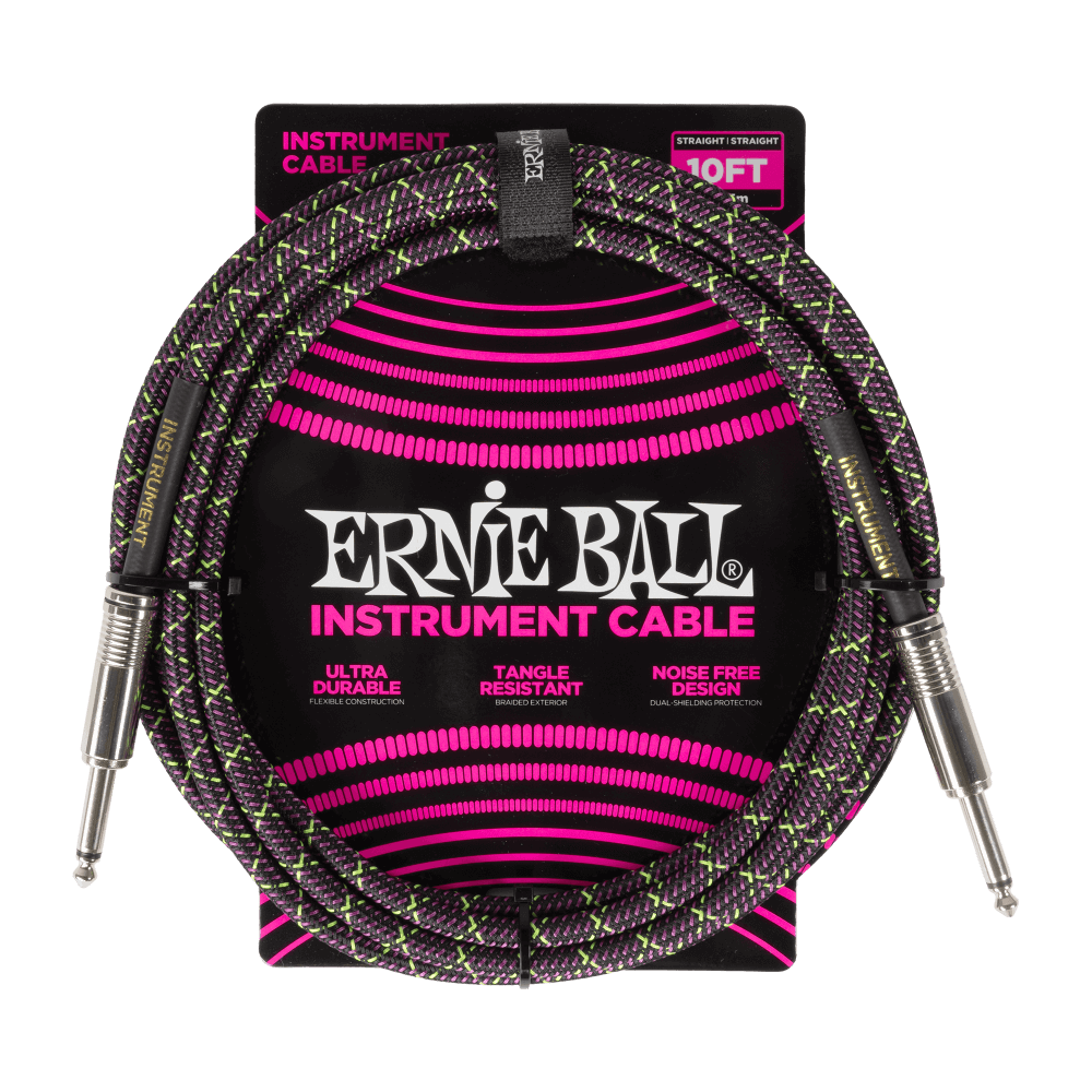 Ernie Ball Braided Instrument Cable, Straight to Straight, 10ft - Purple Python