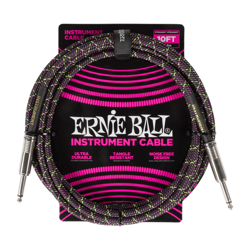 Ernie Ball Braided Instrument Cable, Straight to Straight, 10ft - Purple Python