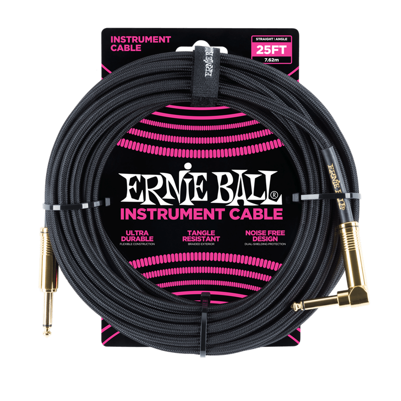 Ernie Ball Braided Inst cable str/angle 25ft black