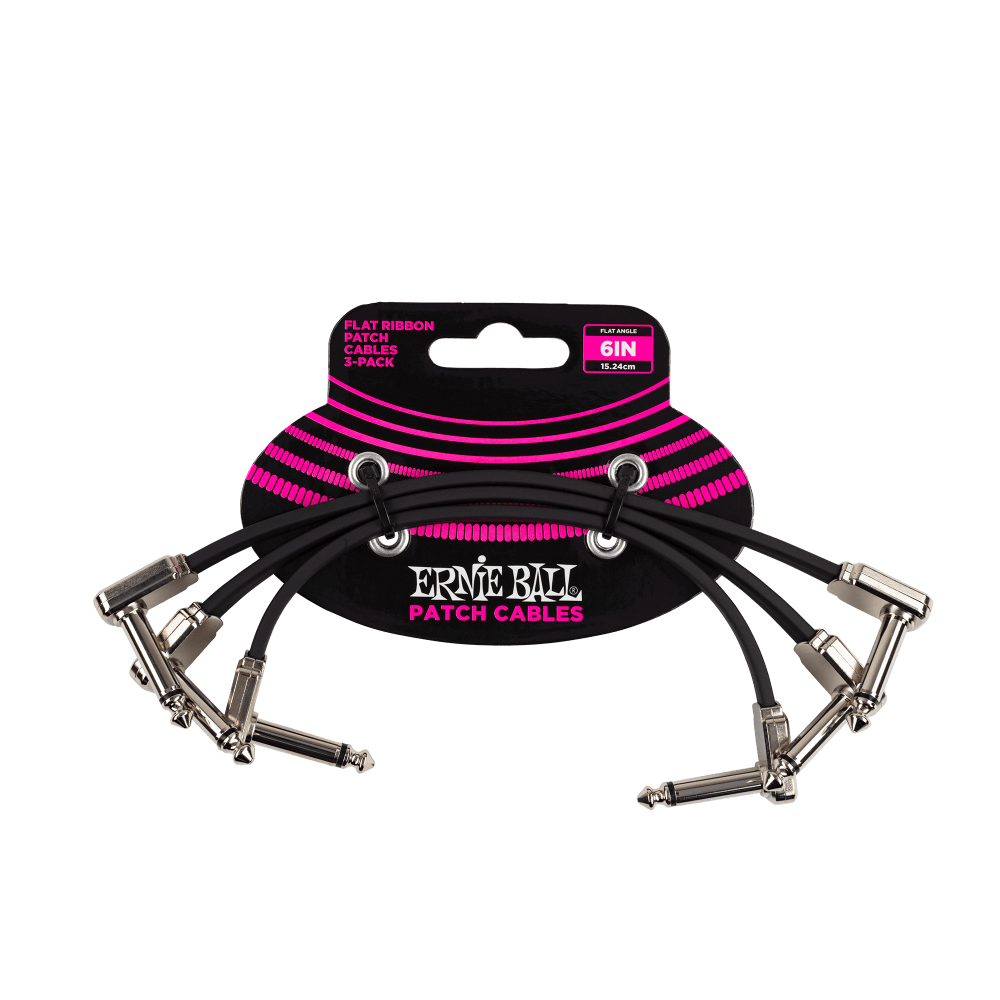 Ernie Ball Flat Ribbon Patch Cable 6in - Black - 3 Pack