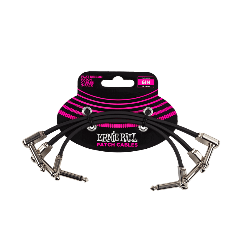 Ernie Ball Flat Ribbon Patch Cable 6in - Black - 3 Pack