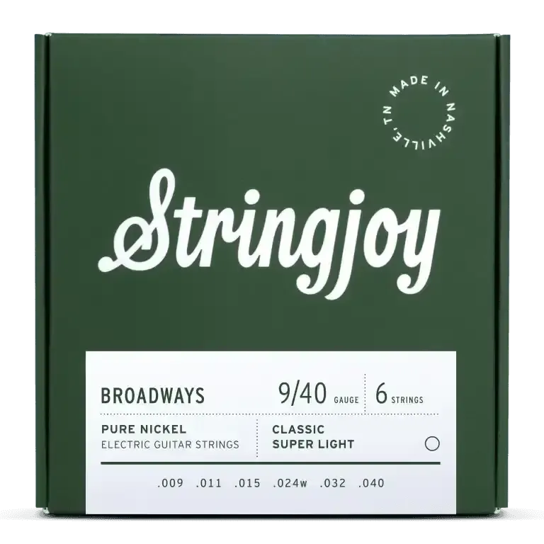 Stringjoy 9-40 Classic Super Light Gauge Broadways - Pure Nickel Electric Guitar Strings