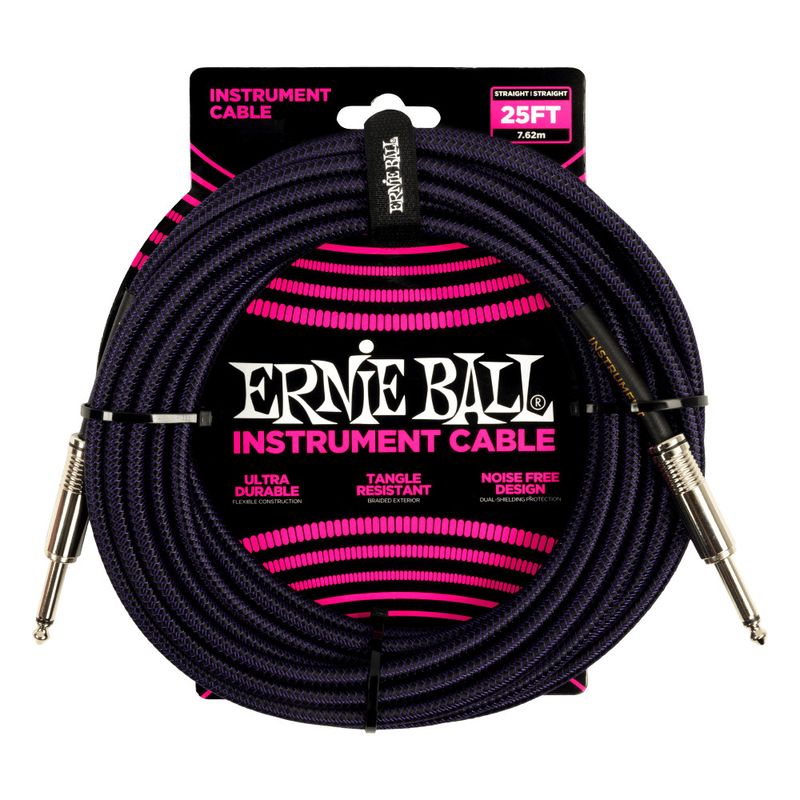 Ernie Ball Braided Instrument Cable Straight/Straight 25ft - Purple/Black