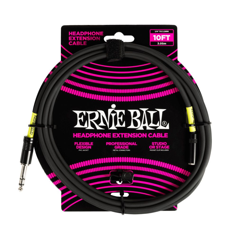 Ernie Ball Headphone Extension Cable 1/4 to 3.5mm 10ft - Black