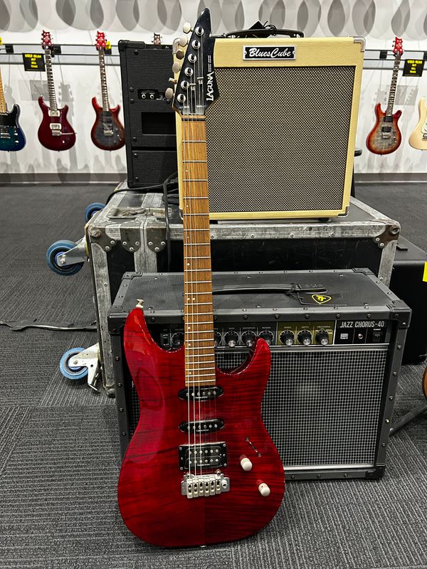 Used Laguna LE422 Electric Guitar Red Flame w/bag