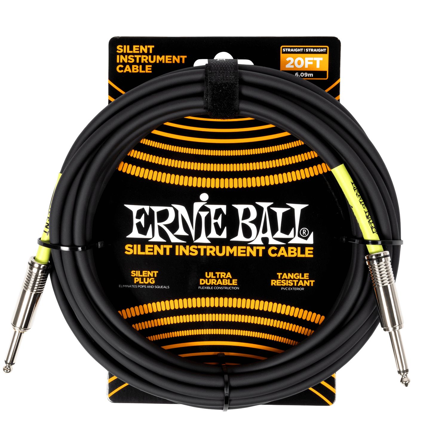 Ernie Ball Classic Silent Instrument Cable, Straight/Straight 20ft - Black