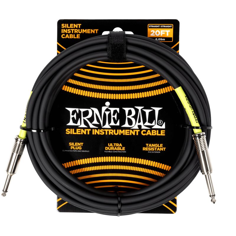 Ernie Ball Classic Silent Instrument Cable, Straight/Straight 20ft - Black