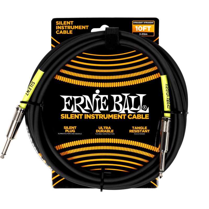 Ernie Ball Classic Silent Instrument Cable, Straight/Straight 10ft - Black