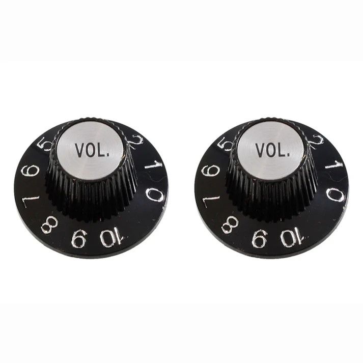 2 black volume knobs with white numbers	 Allparts Witch Hat Volume Knobs (2 pcs)- Black