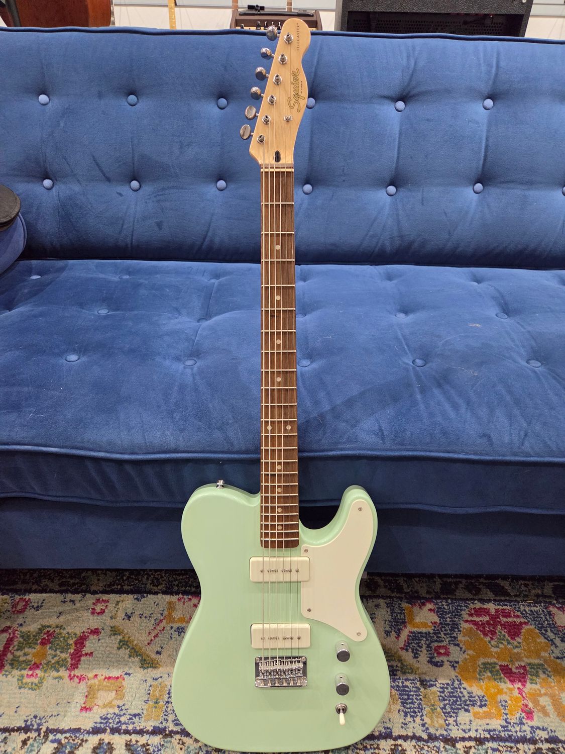 Used Squier Paranormal Cabronita Baritone Tele Surf Green w/bag