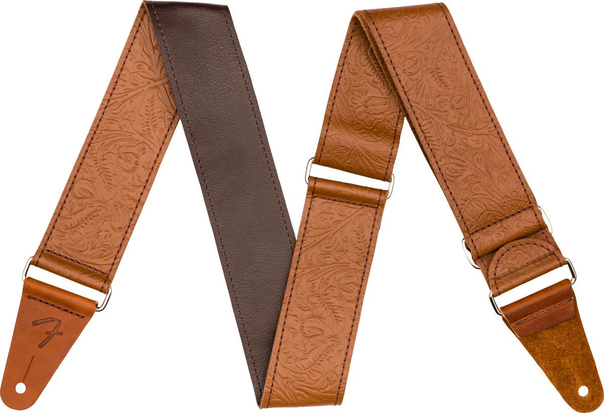 Fender Tooled Leather Guitar Strap, Brown, 2"