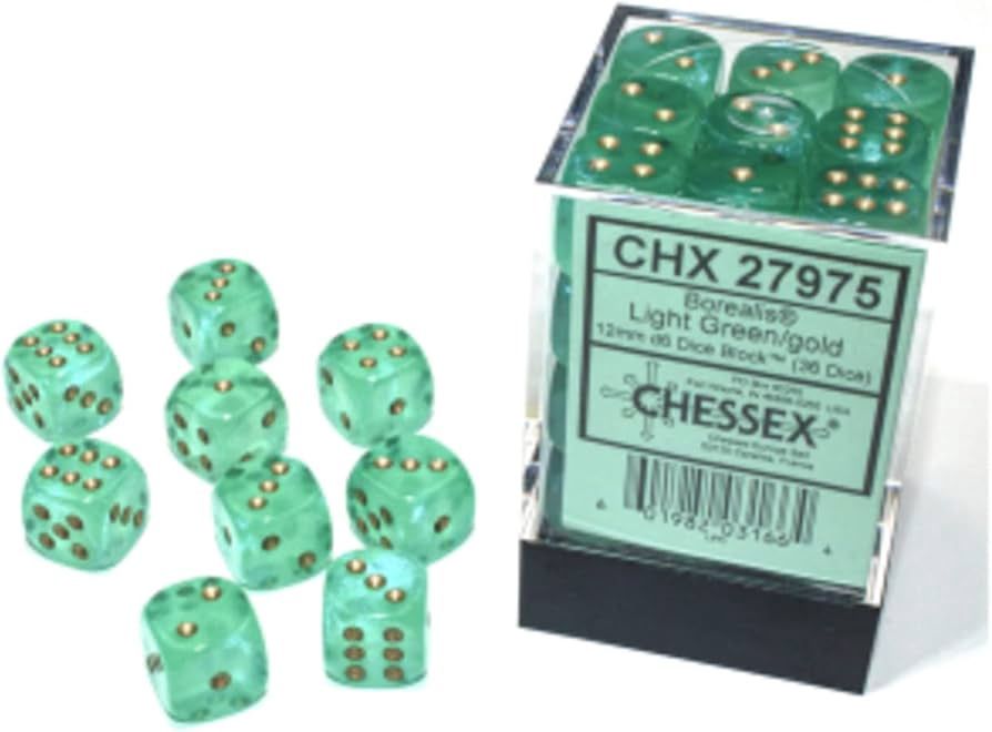 D6 12mm Borealis Light Green/Gold (36)