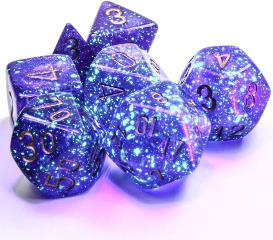 Dice 7ct Polyhedral: Borealis Royal Purple/gold