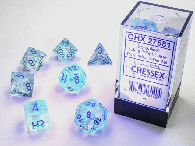 Dice 7ct Polyhedral: Borealis Icicle/light blue