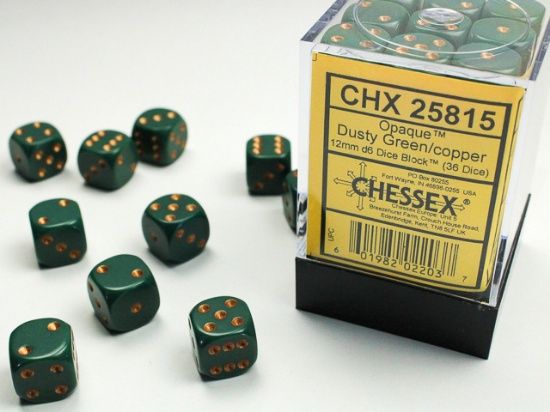 D6 12mm Opaque Dusty Green/Copper (36)
