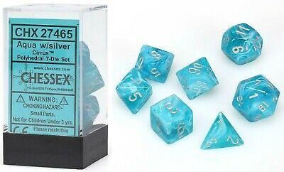 Dice 7ct Polyhedral:  Cirrus Aqua/Silver