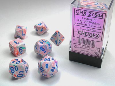 RPG Dice Set (7): Festive Pop Art/Blue