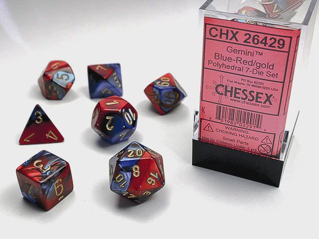 Dice 7ct Gemini Blue-Red/Gold