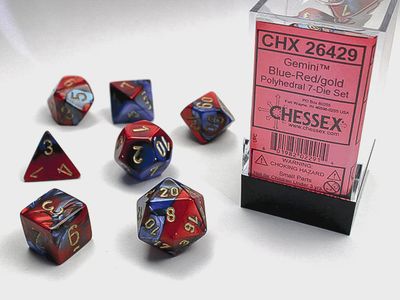 Dice 7ct Gemini Blue-Red/Gold