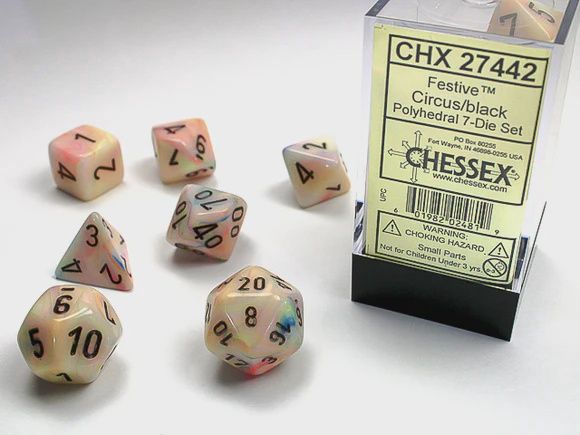 Dice 7ct Polyhedral: Festive Circus/Black