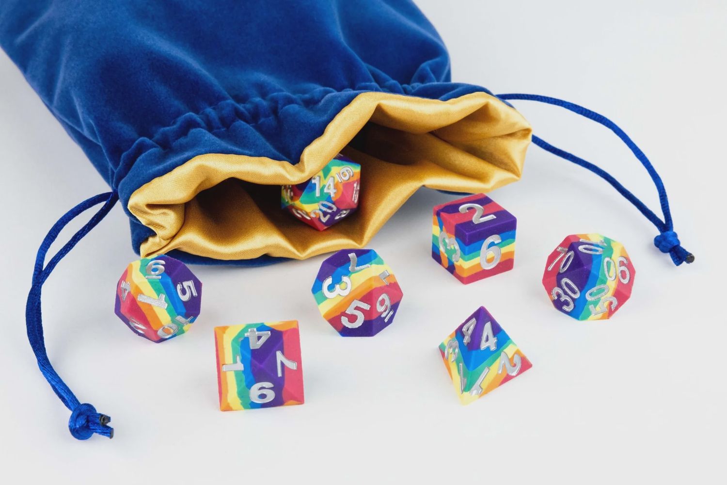 4in x 6in Blue Velvet Dice Bag with Gold Satin Lining