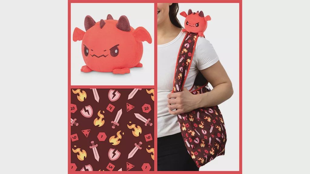 Dark Red Tabletop Gaming Tote Bag + Red Dragon Plushie