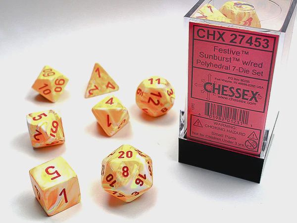 Dice Menagerie 10: Poly Festive Sunburst/Red (7)