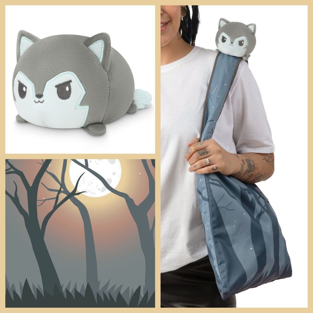 Gray Forest Tote Bag + Light Gray Wolf Plushie