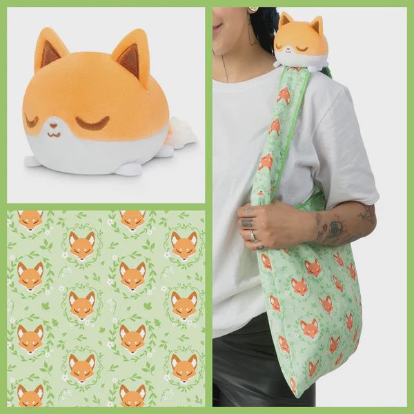 Light Green Foxes Tote Bag + Orange &amp; White Fox Plushie
