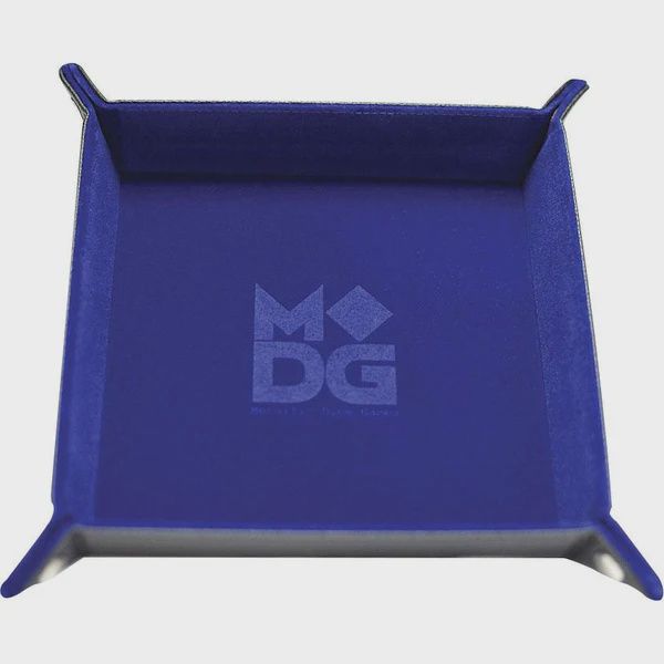 Velvet Folding Dice Tray with Leather Backing: 10in x 10in Blue