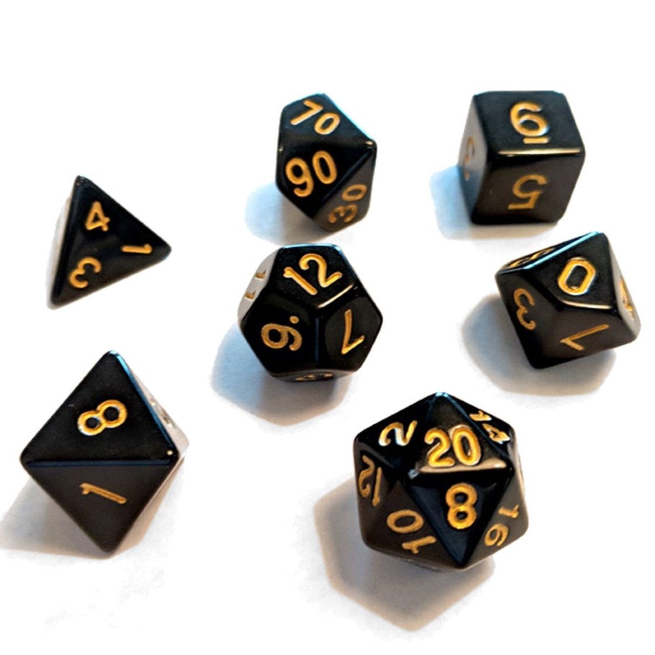 RPG Dice Set (7): Solid Black, Gold Ink