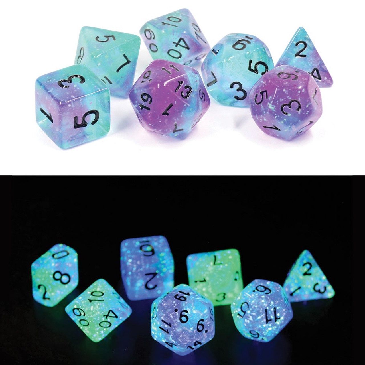 RPG Dice Set (7): Cotton Candy Glowworm