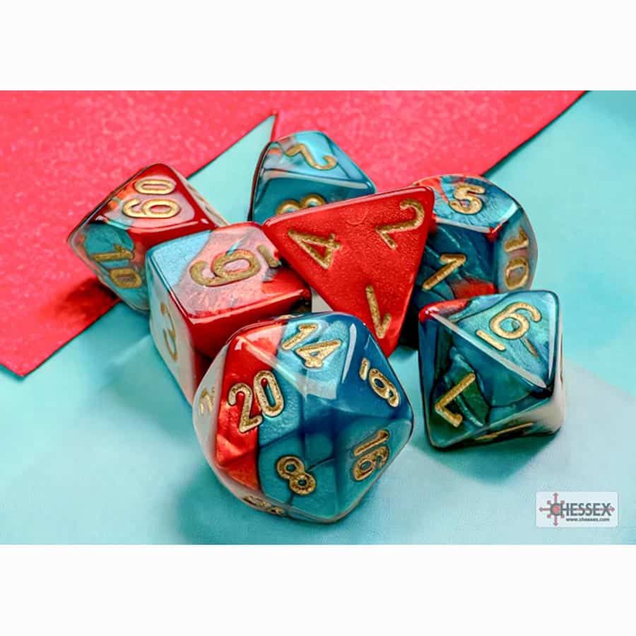 Dice 7ct MINI Polyhedral: Gemini Red-Teal/Gold