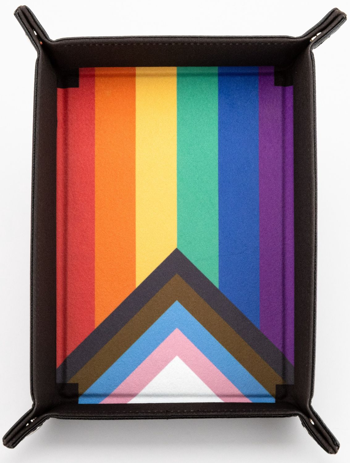 Velvet Folding Dice Tray with Leather Backing: Pride Flag