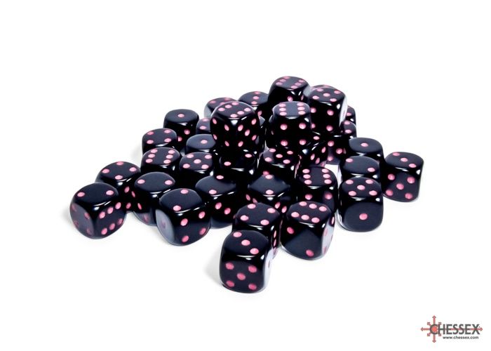 D6 12mm Opaque Black/Pink (36)