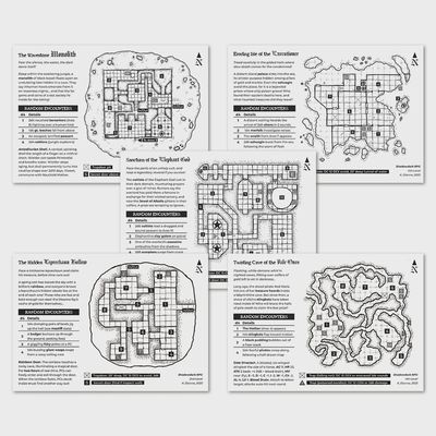 Five Mini-Adventure Cards, Print+ PDF (Shadowdark)
