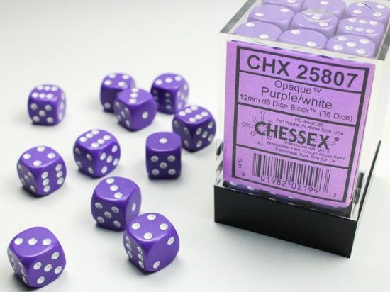 D6 12mm Opaque Purple/White (36)