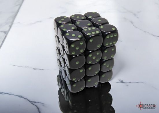 D6 12mm Opaque Black/Green (36)