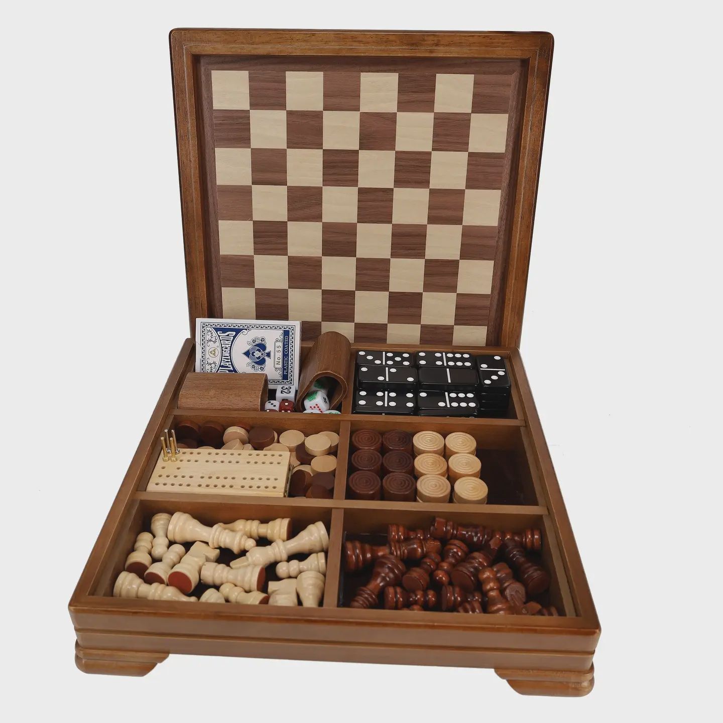 Walnut 7-Games-in-1 Combination Game Set