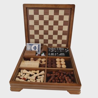 Walnut 7-Games-in-1 Combination Game Set